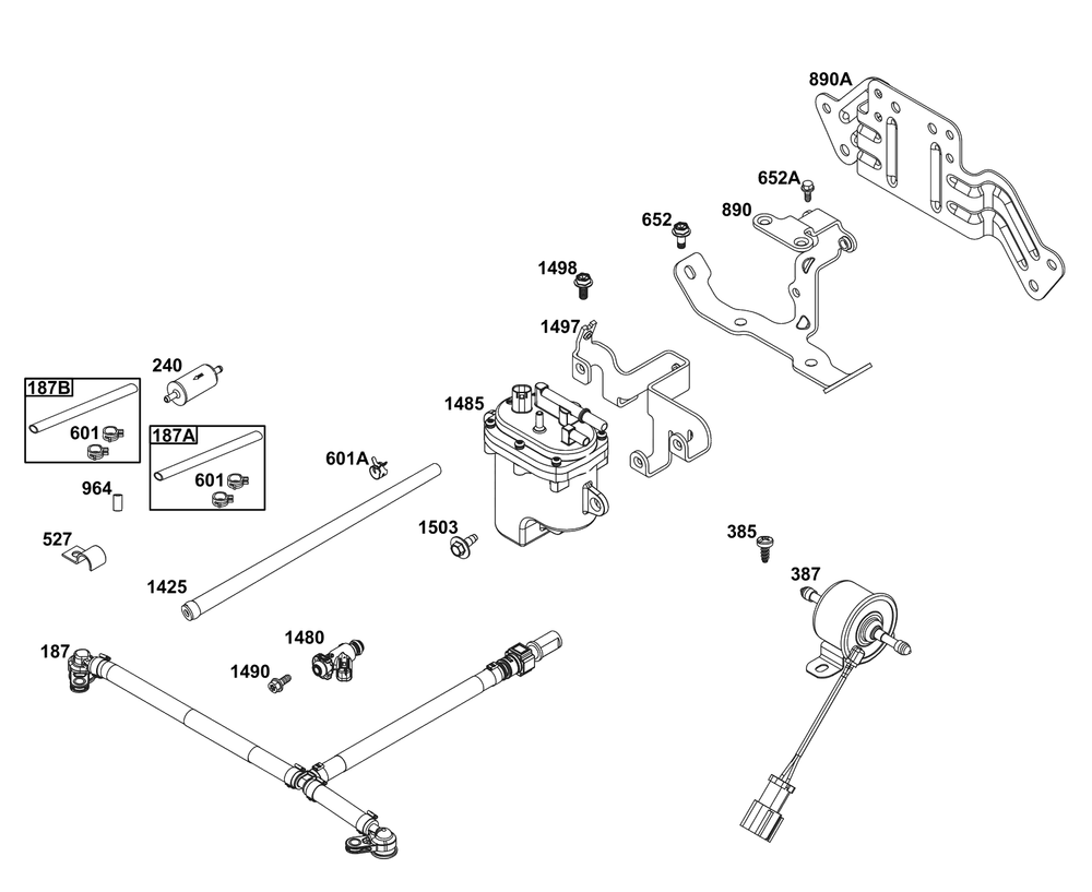 Fuel Supply Group Diagram and Parts List for 61G477-0008-J1  Briggs and Stratton Engine
